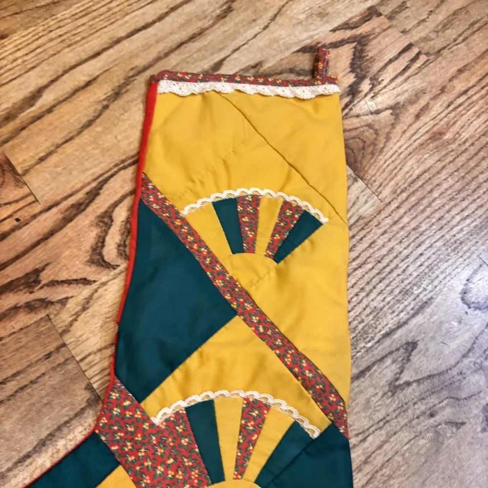 Vintage Handmade Quilted Christmas Stocking Patchwork Fan Applique